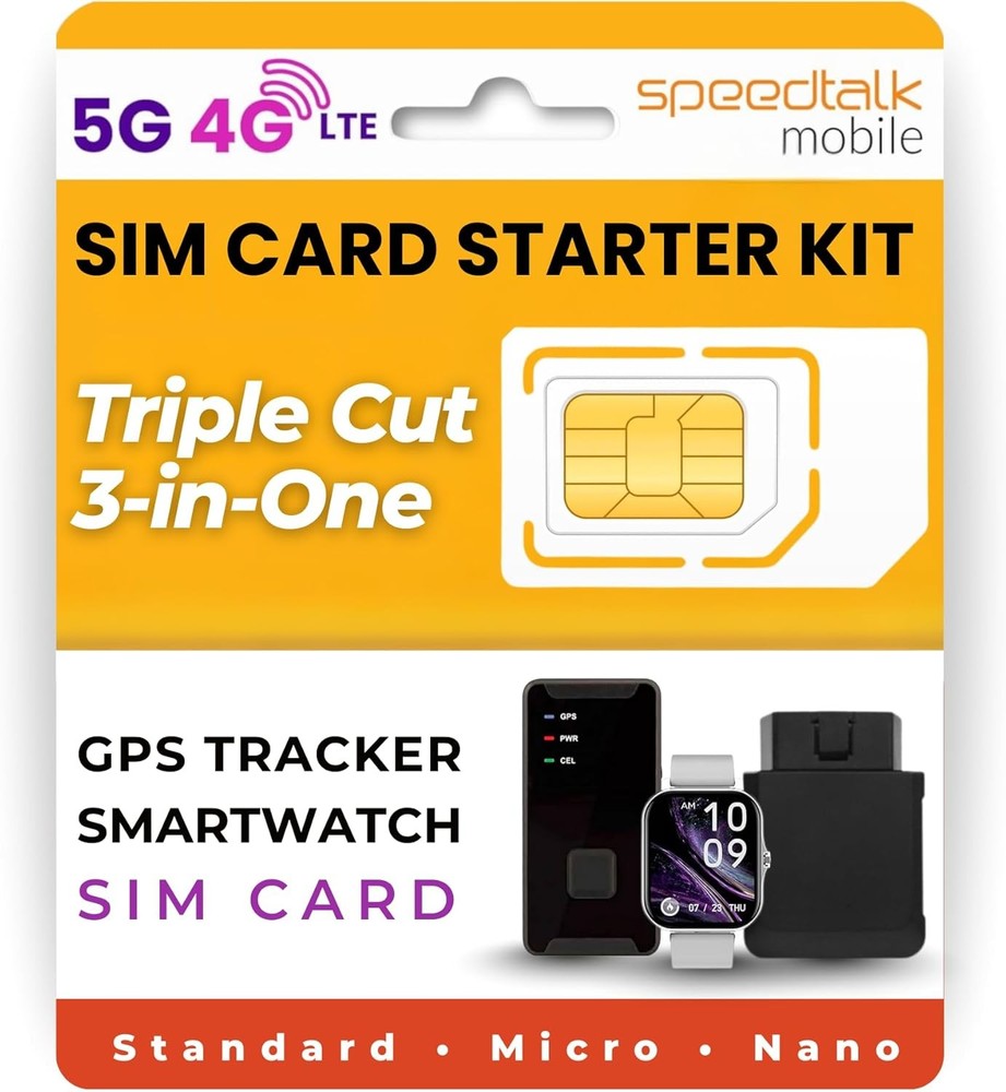 SpeedTalk Mobile GPS Tracker SIM Card Starter Kit | 3 in 1 Universal...