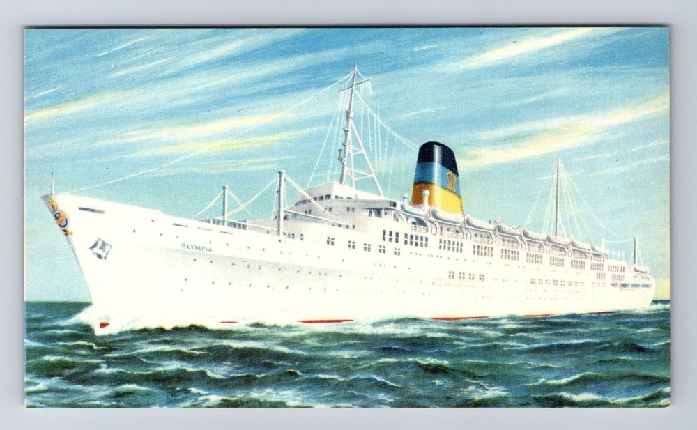 Cruise Ship, T S S Olympia, Greek Line, Vintage Souvenir Postcard