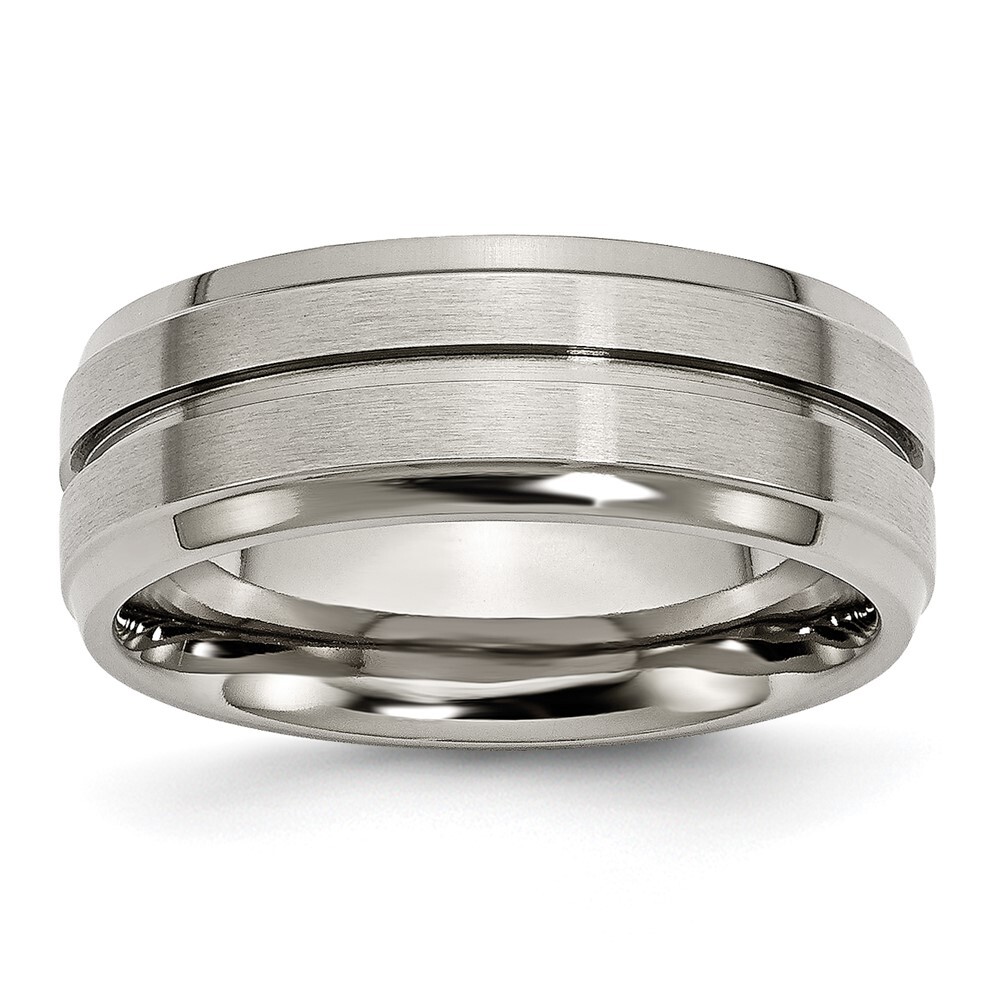Titanium Brushed and Polished 8mm Grooved Ridged Edge Band Ring Size 11