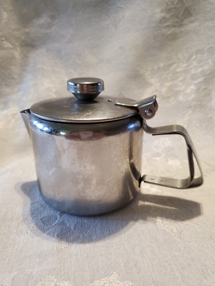 Vintage Stainless Steel Creamer/Syrup/Teapot Dispenser With Flip Lid & Handle