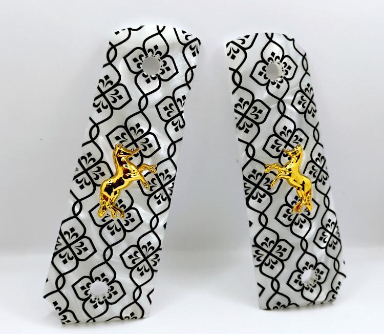 Black & White Pearl Grips for 1911 Pistols - Fits Kimber, Colt, Springfield, Taurus