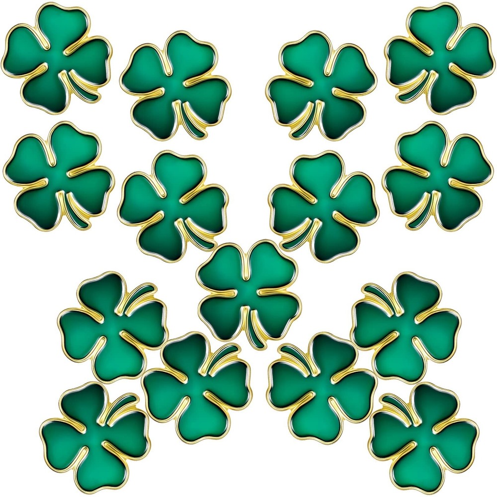 15 pieces St. Patrick's Day Enamel Lapel Pin Green Four Leaf Clover Lapel Pin...