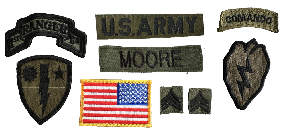 9 US Army Patch Set BDU Woodland Uniform Reforger 1st Ranger Bn 25th UD Commando