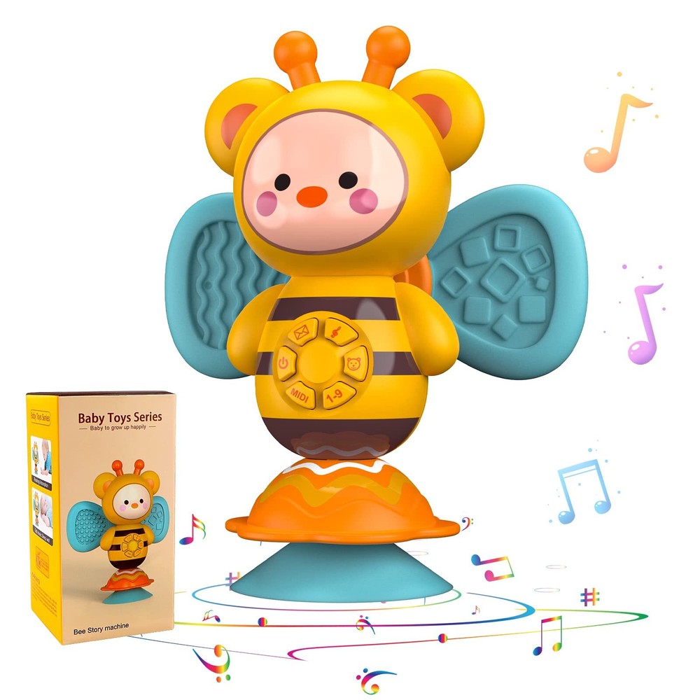 Suction Cup High Chair Toy, Baby Musical Toy Yellow Bee Toy with Music and LED