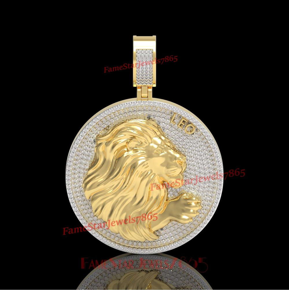 14K Yellow Gold Plated Leo Zodiac Pendant with 1.96Ct Moissanite for Men-image