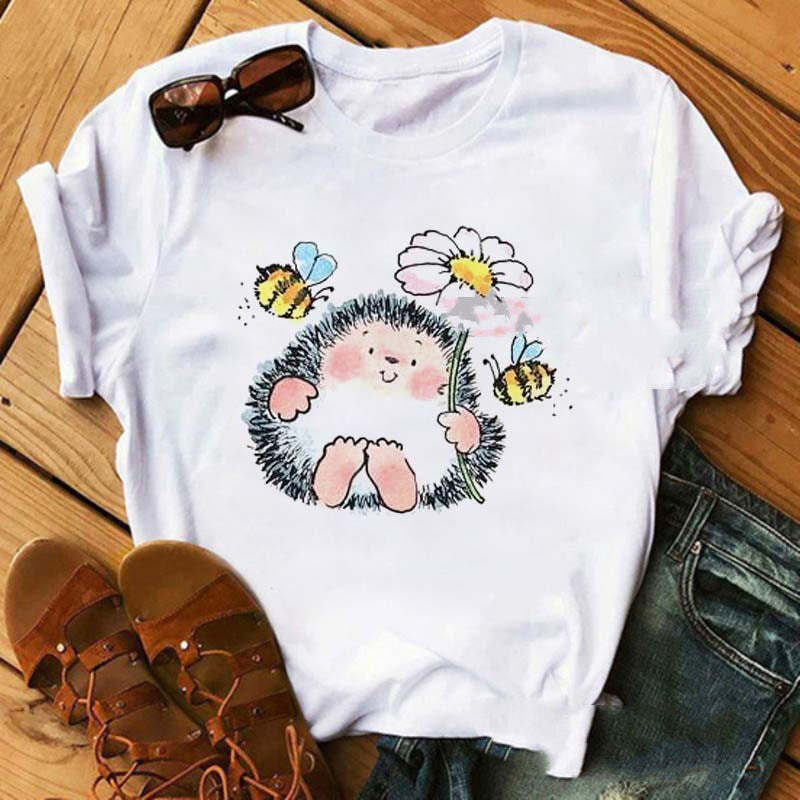 Cute Cartoon Hedgehog Graphic Women's Casual Tee
