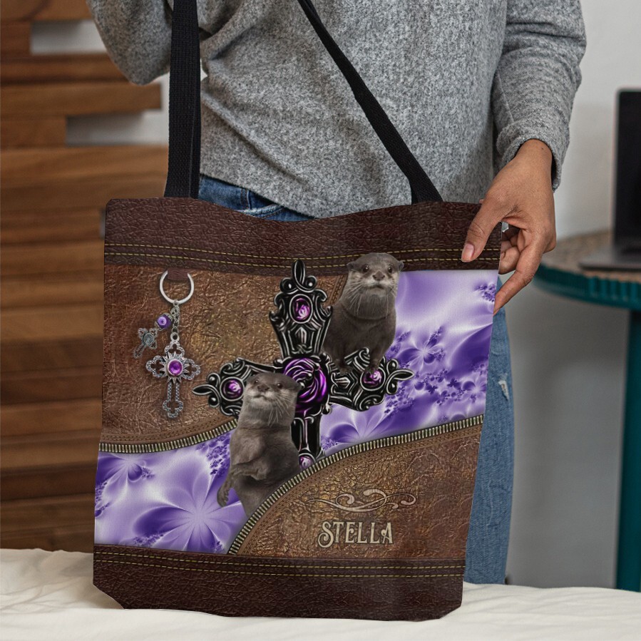 Vintage Otter Christian Tote Bag with Cross - Personalized Gift-image