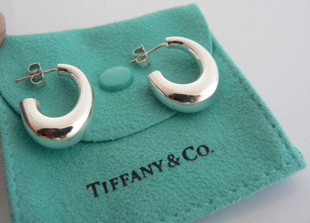 Tiffany & Co Hoop Earrings J Loop Puff Studs Jewelry Gift Pouch Love Statement
