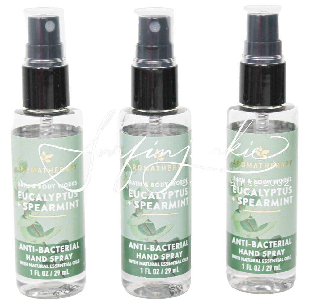 Bath & Body Works Eucalyptus + Spearmint Spray Hand Sanitizer Anti Bac Gel 3pc