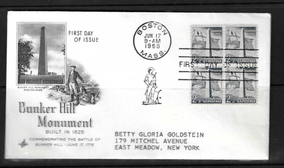 USA SC # 1034 Bunker Hill FDC . Artcraft Cachet