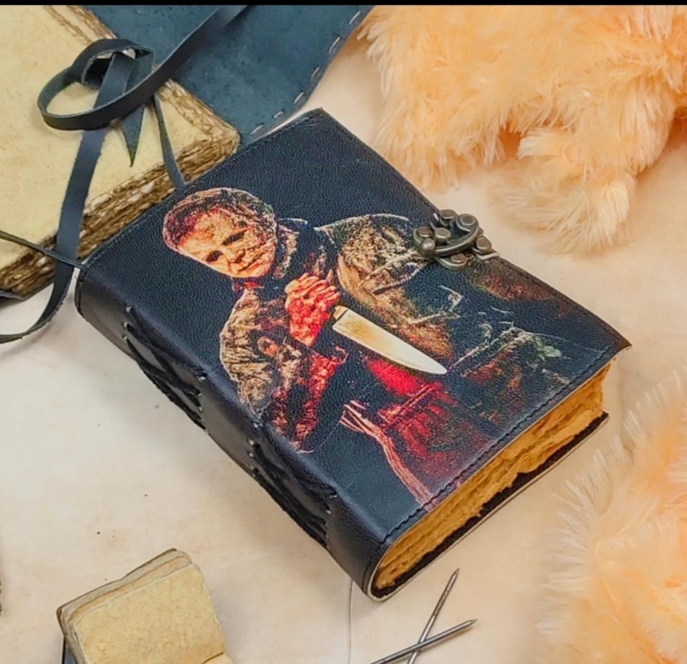Halloween Themed Handmade Leather Notebook for Gifts and Book of Shadows