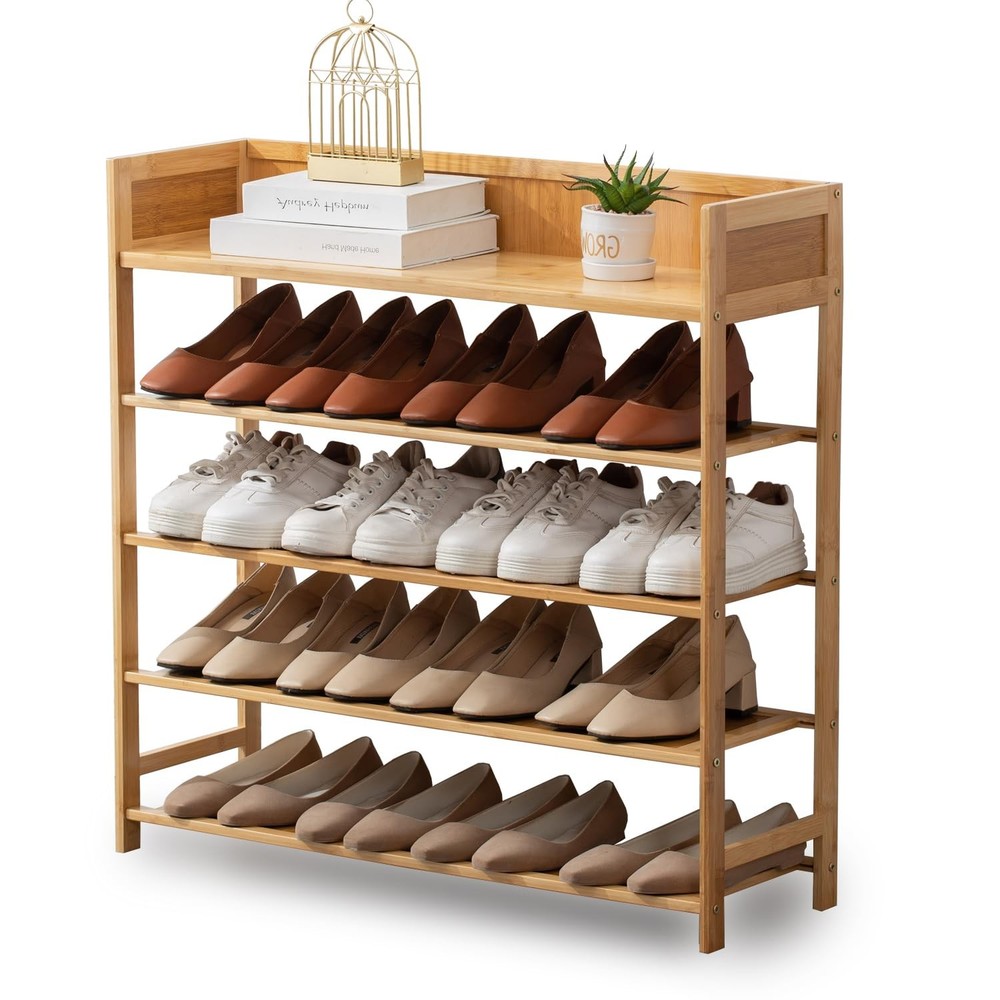 5-Tier Bamboo Shoe Rack Organizer for Entryway Hallway Closet Storage