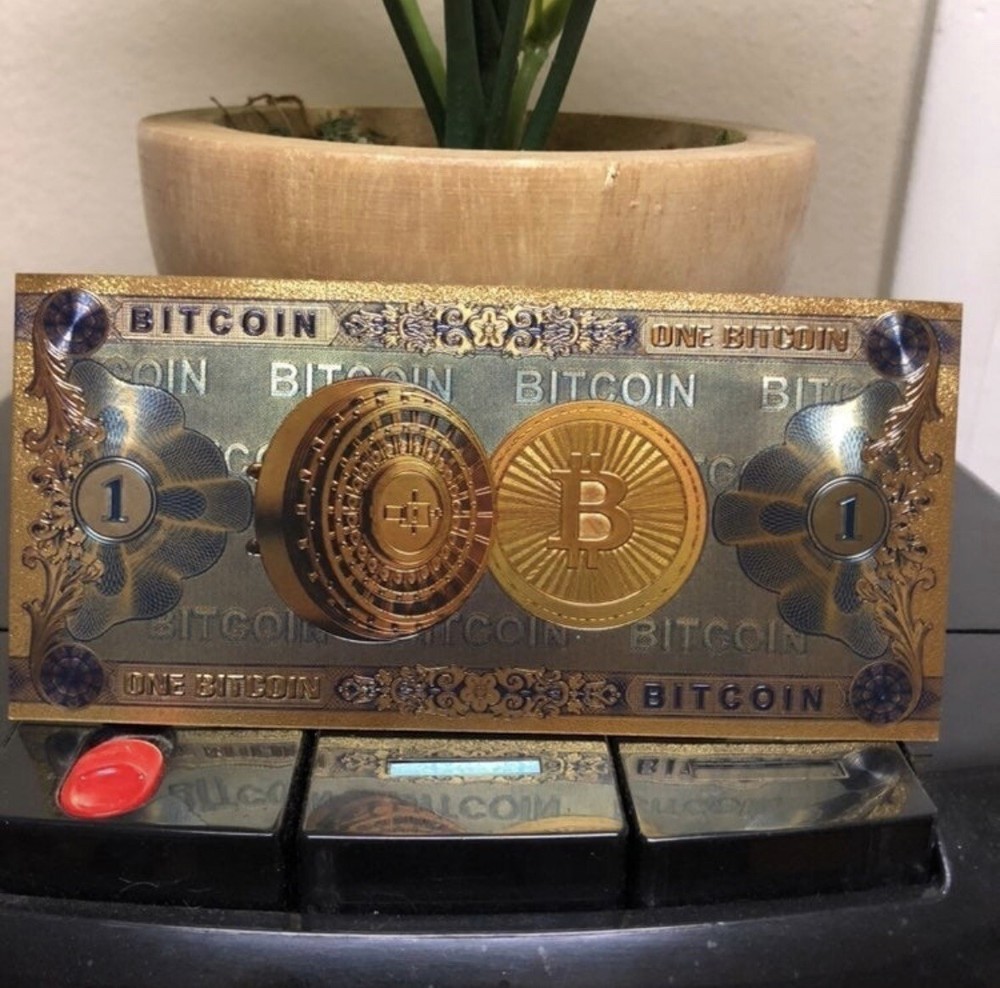 24k Gold Foil Plated Bitcoin Cryptocurrency  Banknote Collectible-image