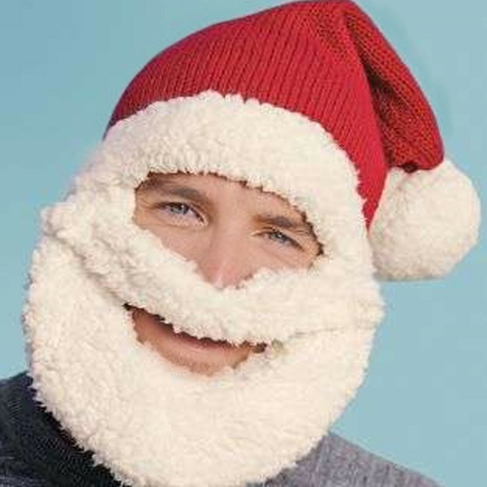 Personalized Knit Santa Hat with Beard for Adults and Kids Xmas Party-image