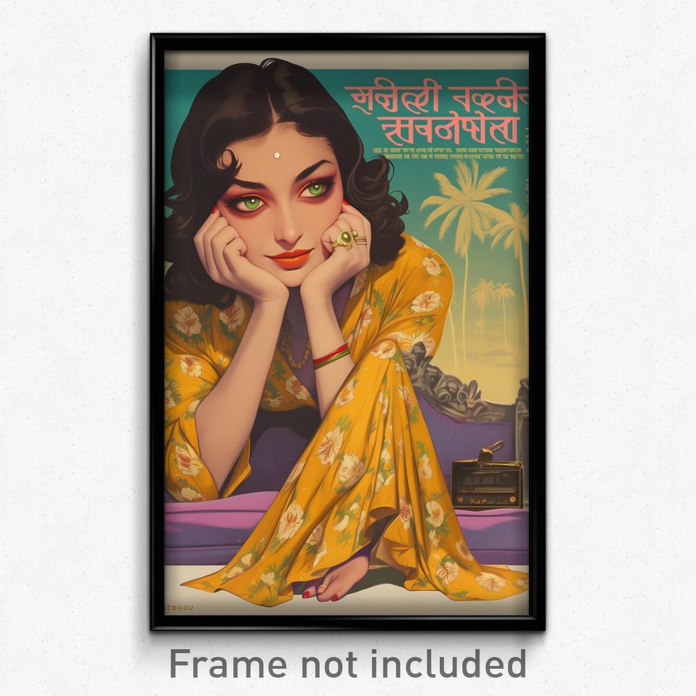 Bollywood Movie Poster Print - Girl in Illustrious Nightgown Feeling Optimistic