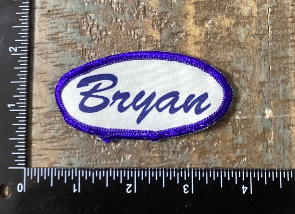 Vintage BRYAN Name Tag Work Shirt Job Uniform Printed Iron-On Patch Blue