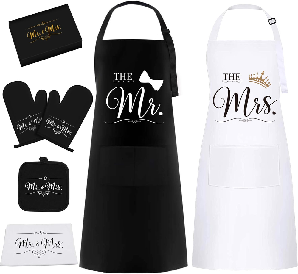 Mr & Mrs Aprons Christmas Gifts Set for Couple - Wedding Anniversary for Couple,