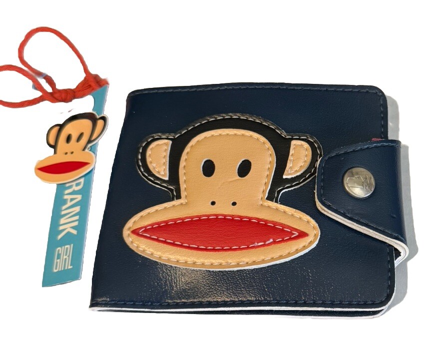 NWT-VTG Paul Frank Bifold  Vinyl Snap Wallet Julius 4x4” 5 Slot With Zip Pocket