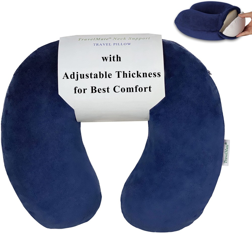 Adjustable Memory Foam Neck Pillow for Ultimate Comfort in Dark Blue