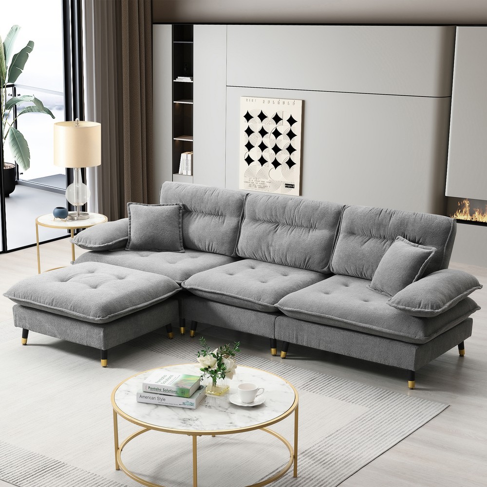 L-Shaped 106x66.5 Inch Convertible Sectional Sofa with 4 Seats and Two-Tone Tufted Design