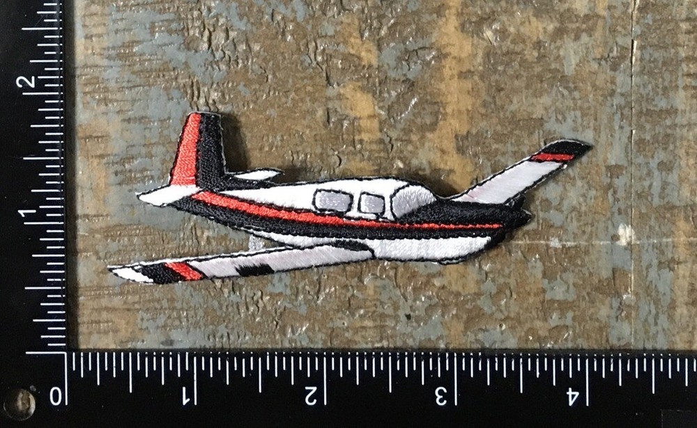 Vintage Airplane Aircraft Aviation Embroidered Iron-On Patch White/Red/Black