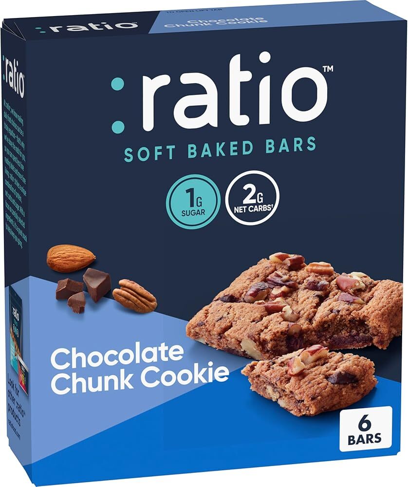 Ratio Soft Baked Bars, Chocolate Chunk Cookie, 1g Sugar, Keto Friendly, 5.34 ...