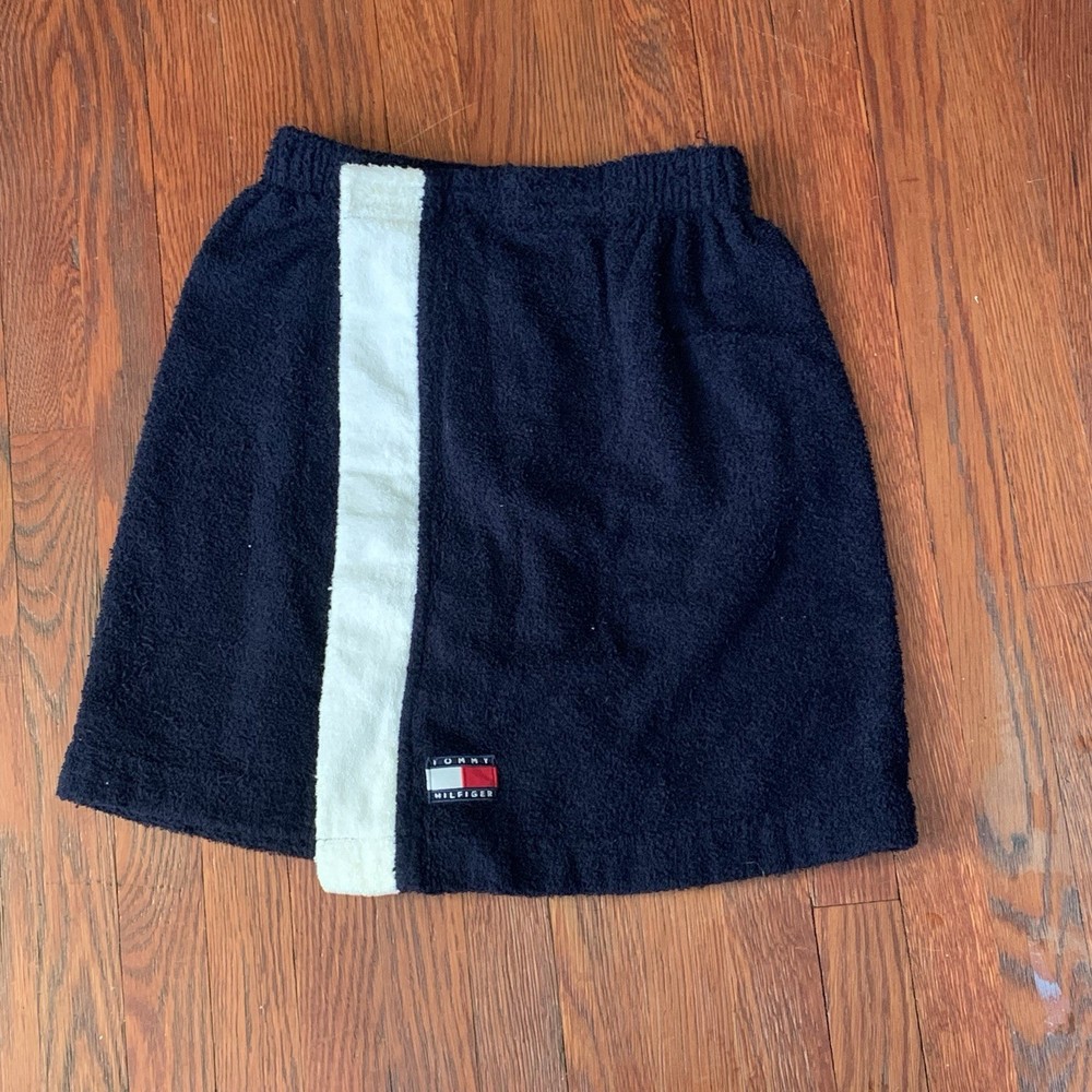 Vintage Tommy Hilfiger Cotton Terry Cloth Mens Towel Wrap in Blue Red White Stripes