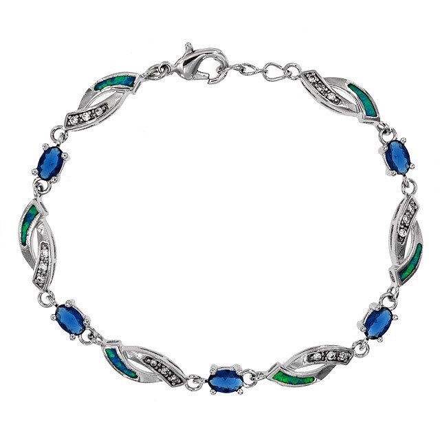 3CT African Sapphire & Australian Opal 925 Sterling Silver Tennis Bracelet OB5