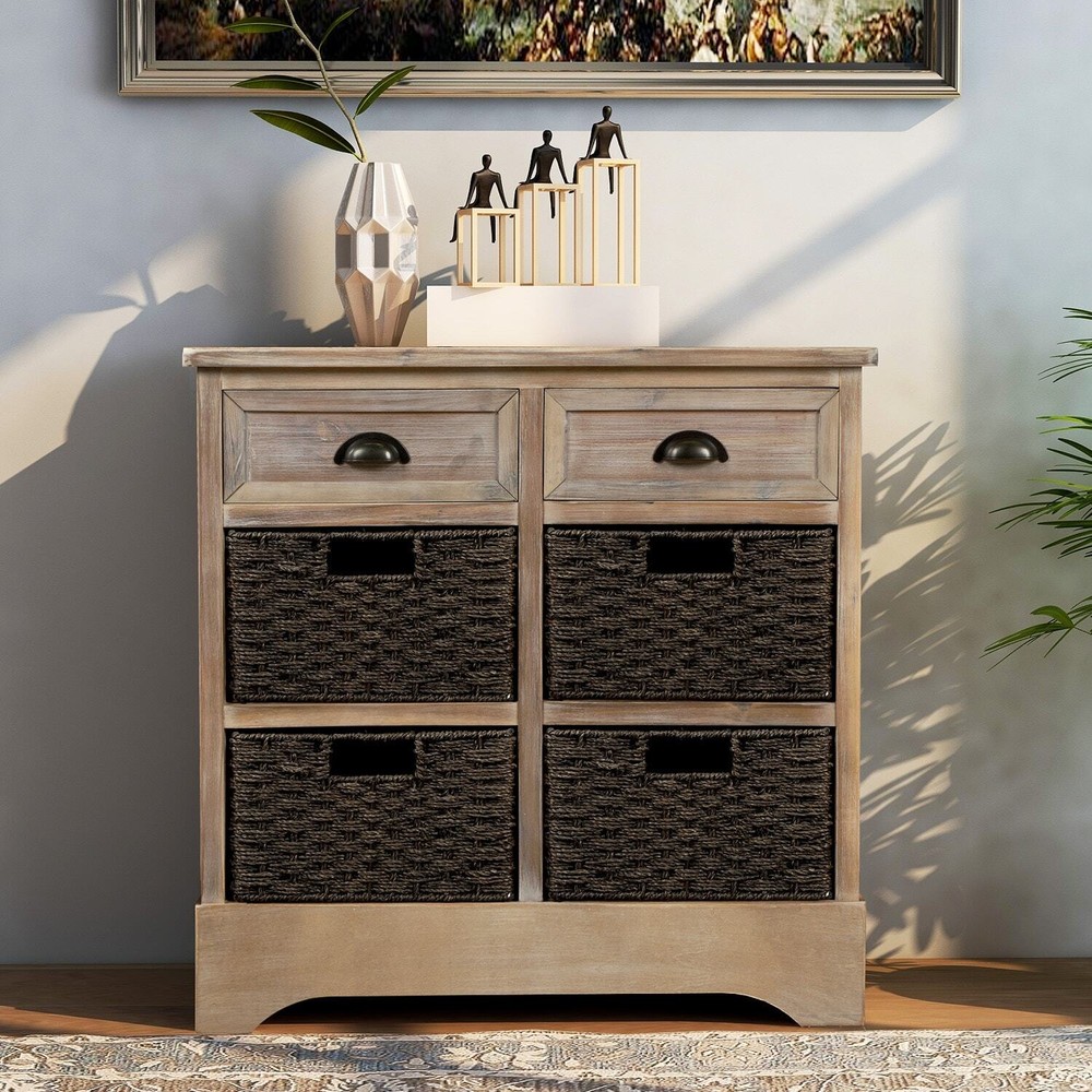 Nestfair Storage Cabinet with 2 Drawers and 4 Classic Rattan
