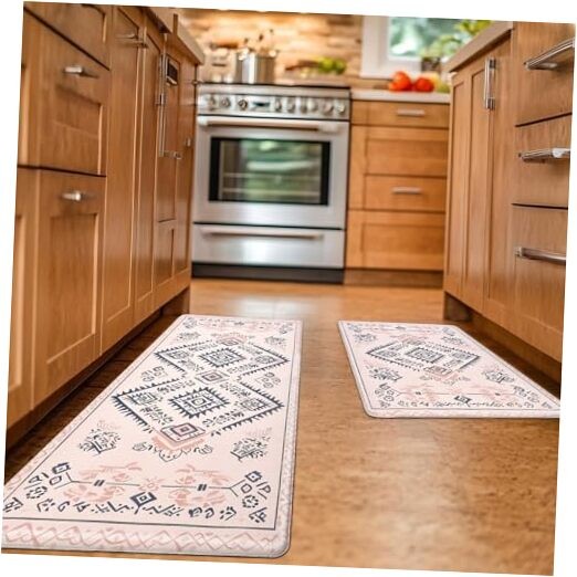 Kitchen Rugs Set of 2, Cushioned Anti Fatigue Kitchen Mats for Floor, Non Pink