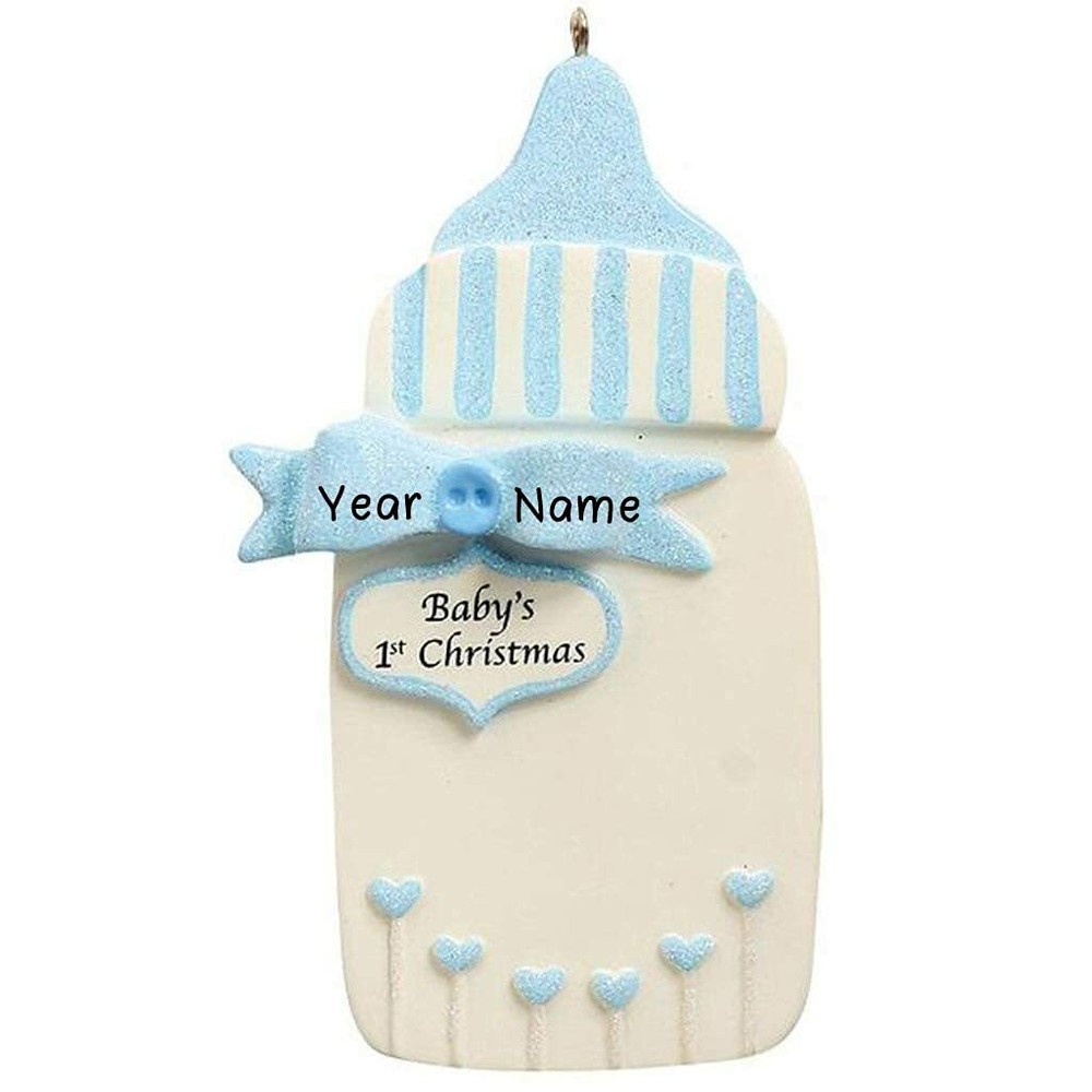 Personalized Blue Baby Bottle Christmas Ornament Holiday Gift