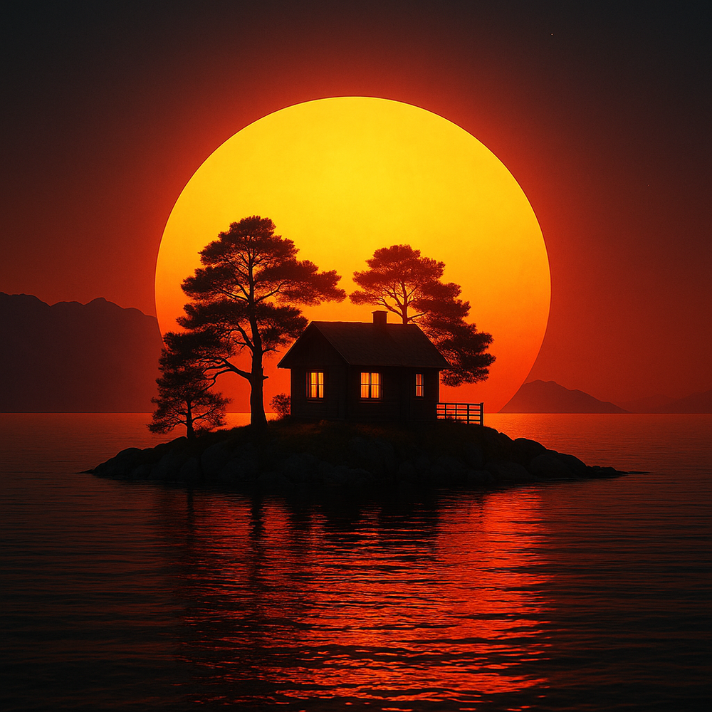 AI-Generated Sunset Island Digital Wallpaper Background Art-image