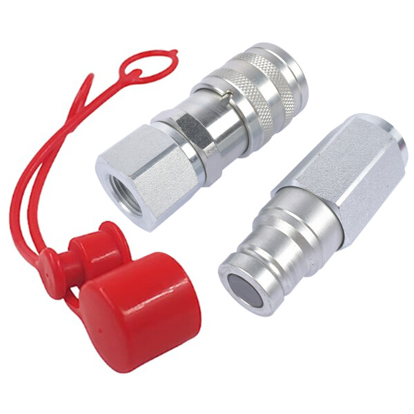 3/8 NPT Flat Face Hydraulic Quick Connect Coupler Set with Dust Caps