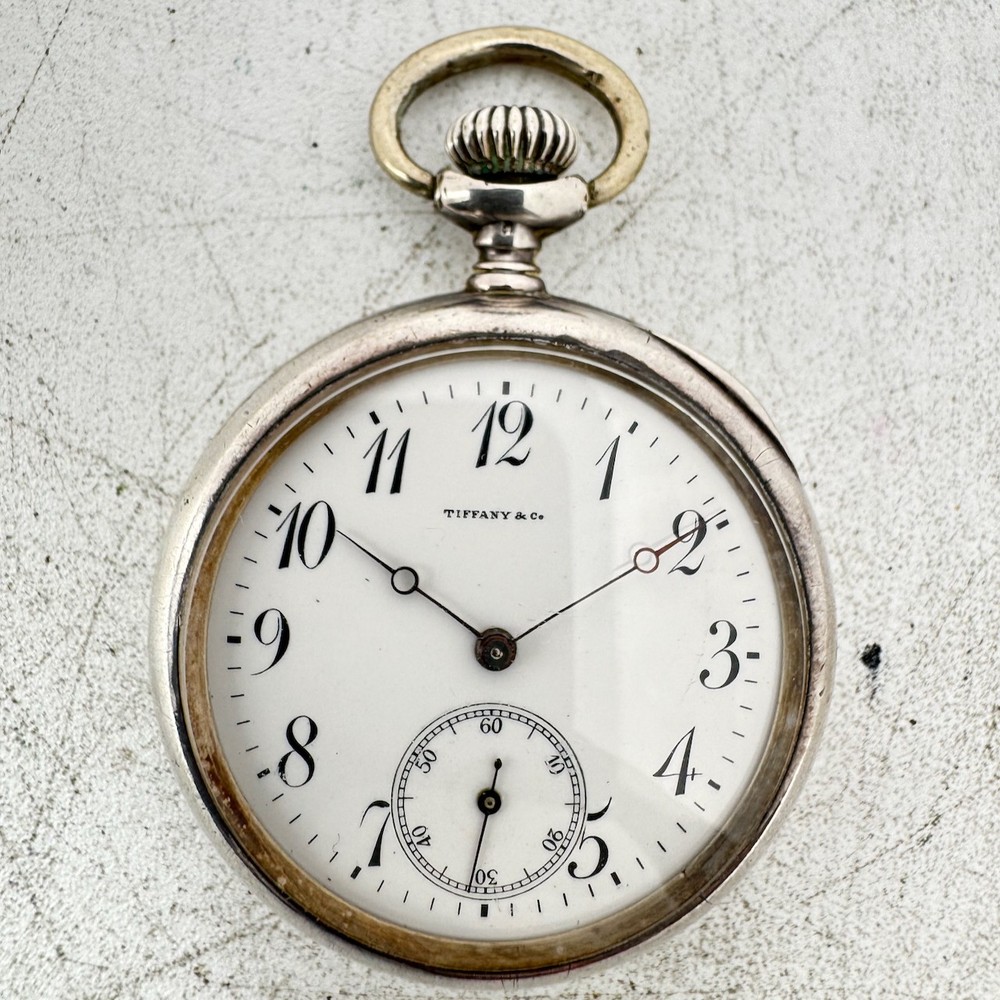 Vintage 41mm Tiffany & Co Longines Sterling Silver Mechanical Pocket Watch