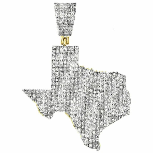 1.30Ct Round Cut Real Moissanite Texas Map Shape Pendant 14K Yellow Gold Plated