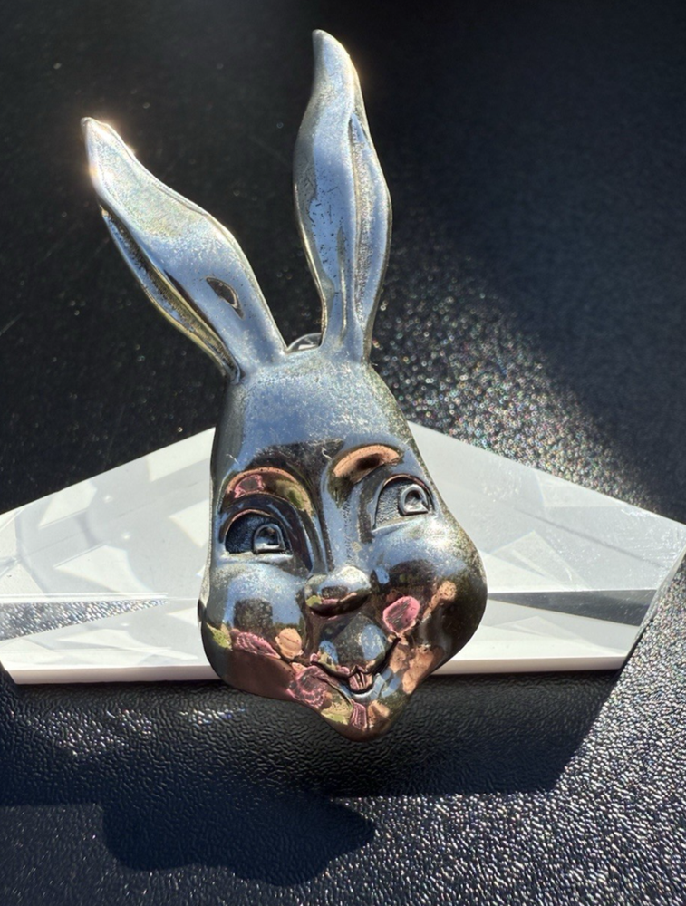 Vintage Sterling Lang Signed Smiling Rabbit Face Brooch Pin - Unique Creepy Charm