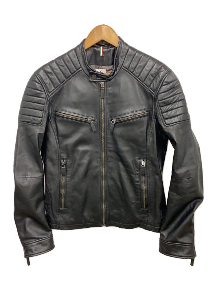 Men's Black Plain Leather Blouson Jacket Size 46 - Style 1266