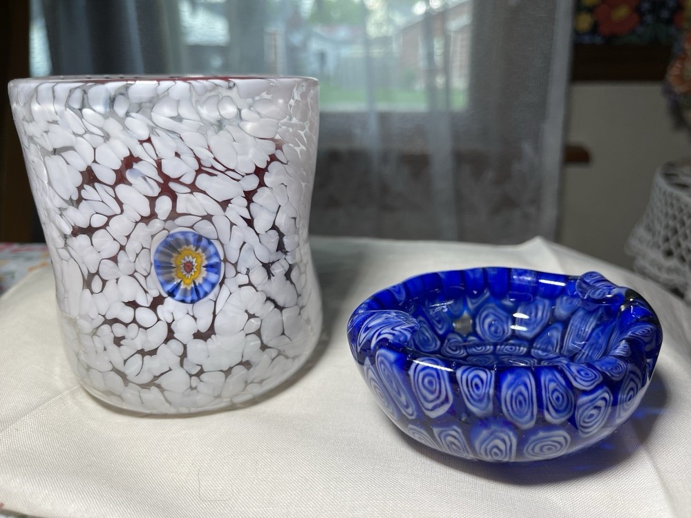 Murano Style Millefiore Glass Votive Candle Holder with Ashtray