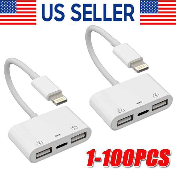 Dual USB 3.0 OTG Camera Adapter with Charging Port for iPhone iPad