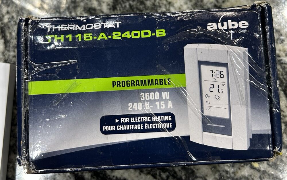 Aube TH115-A-240D Electric Heat programmable Thermostat 3600W 240Volts 15A LCD