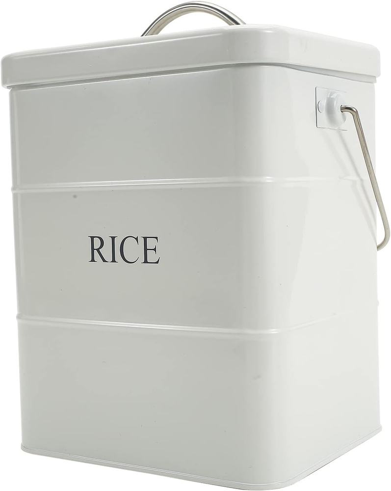 Metal Rice Storage Box, Square Rice Container with Lid and Handle, Sealed Food S