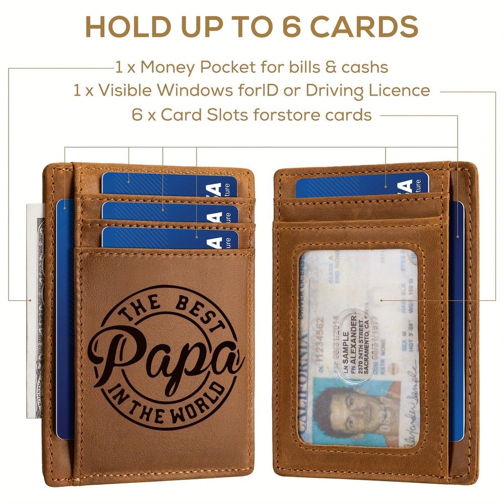 Slim Durable Top-Grain Leather Mens Wallet with Multiple Slots and Engraved Th Logo