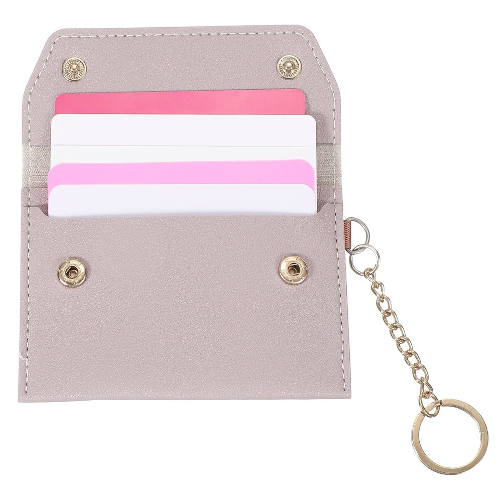 Slim Light Purple Leather Credit Card Holder with Keychain-image