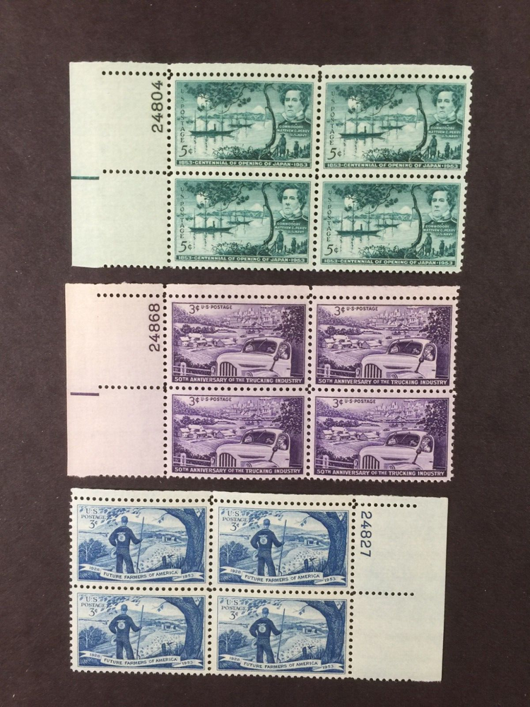 US, 1021, 1024, 1025, VINTAGE, MINT NH, VF PLATE BLOCK, 1950'S