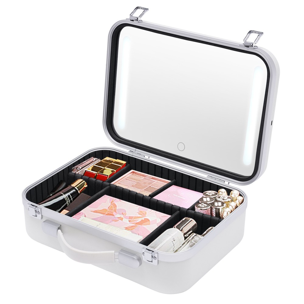 Makeup Case Large Makeup Artist Organizer Box With Lights & Mirror & Dividers