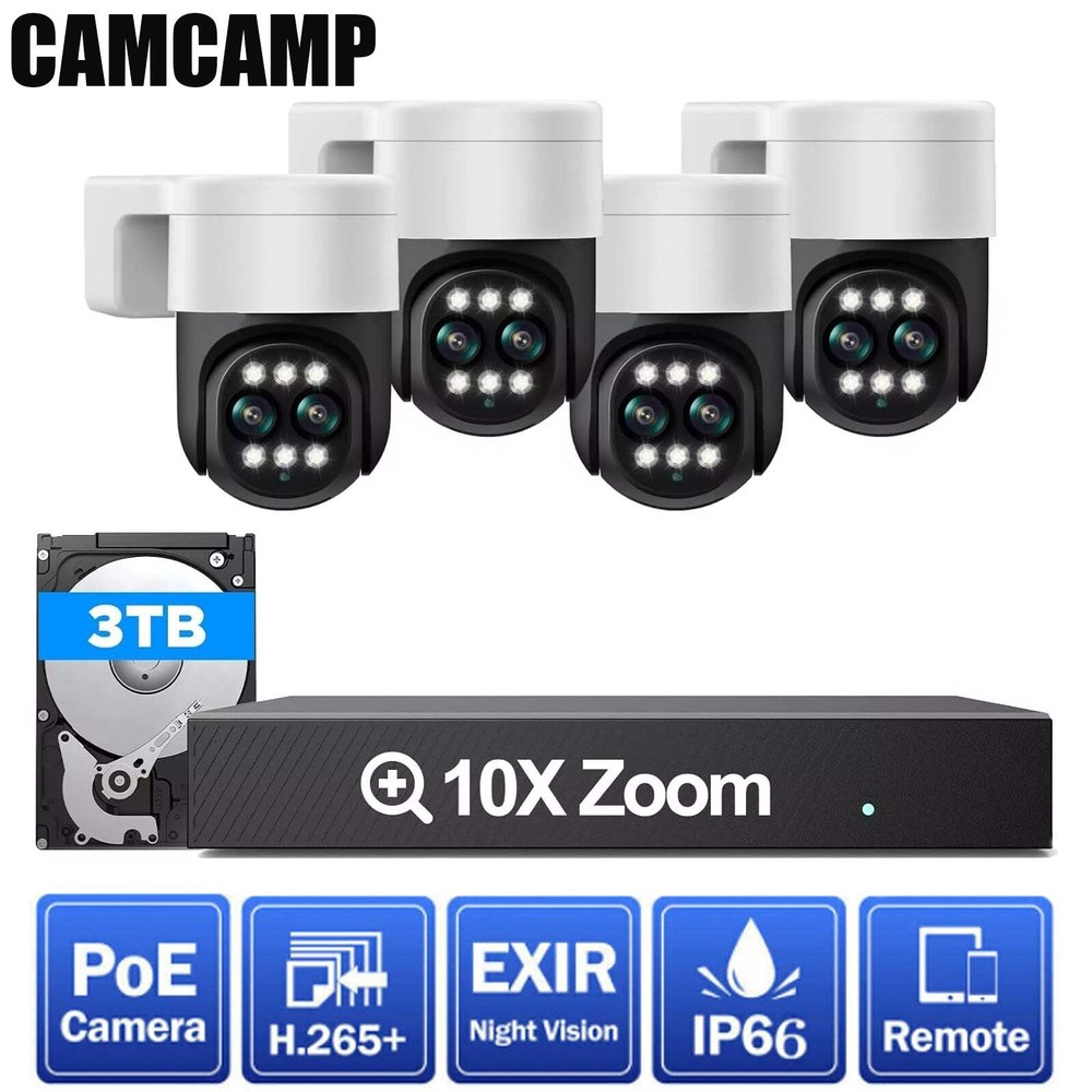 CAMCAMP 8CH 4K POE Security Camera System IP Camera 3TBHDD 2-way Audio AI Detect