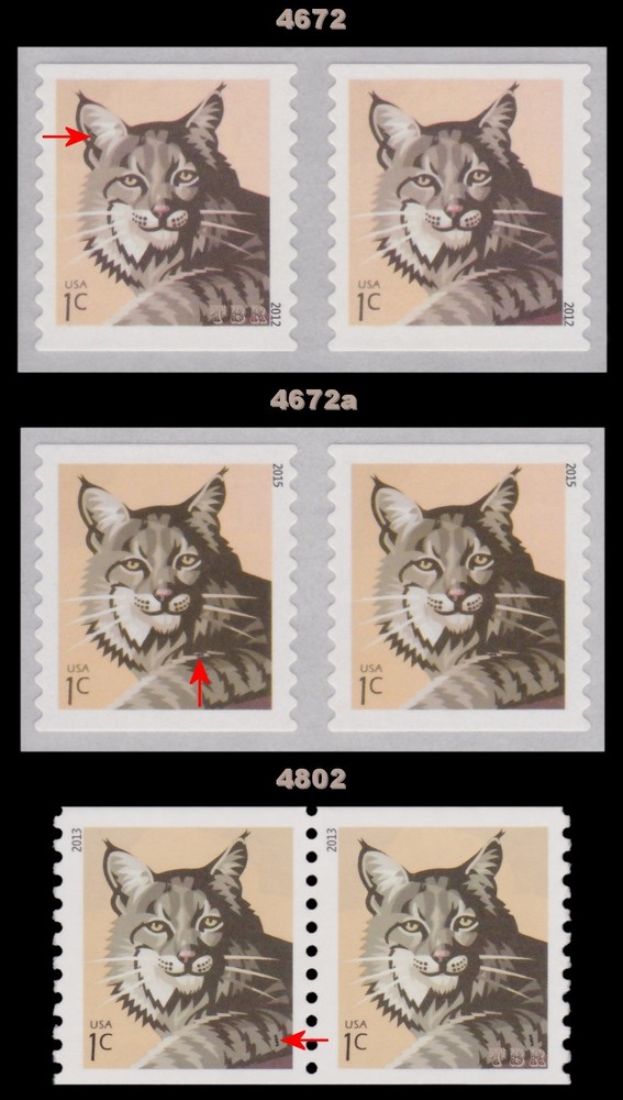 4672 4672a 4802 Bobcat 1c Pair Set of 3 Complete American Wildlife MNH - Buy Now-image