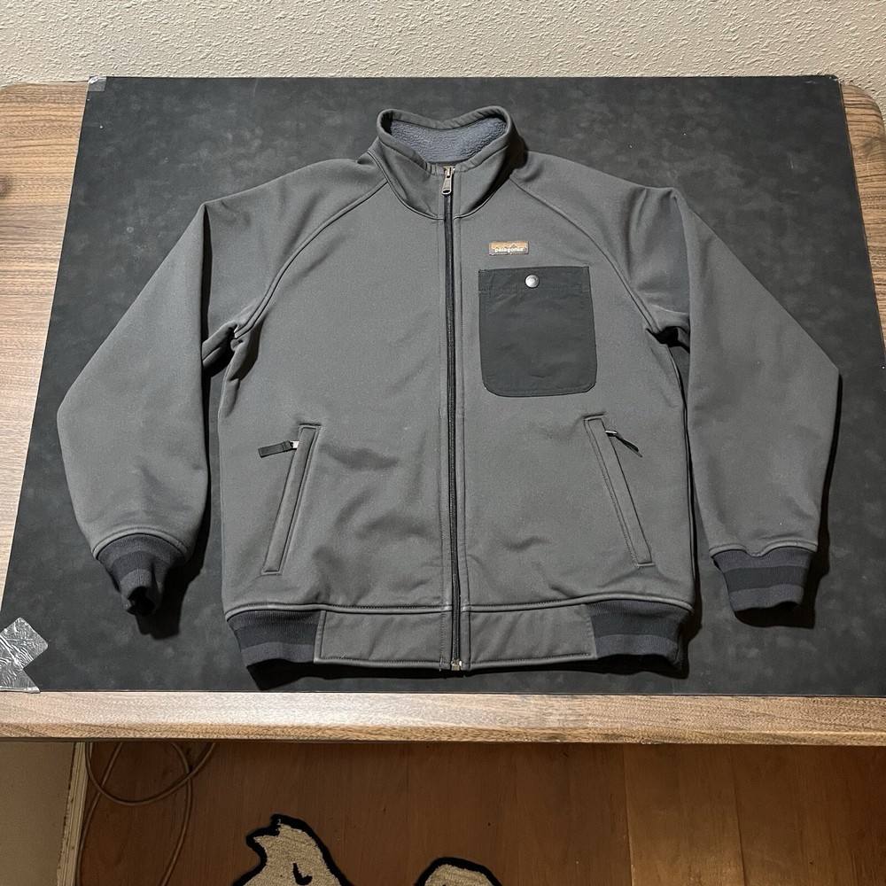 Patagonia Mens Gray Black Bomber Jacket Small Orange Label Tin Shed Pocket