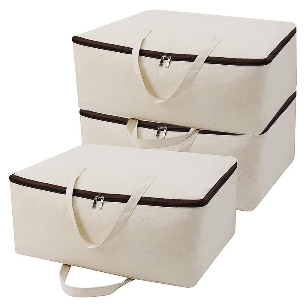 Breathable Canvas Cotton Soft Storage Bags with Handles & 3-side Zip, Good fo...