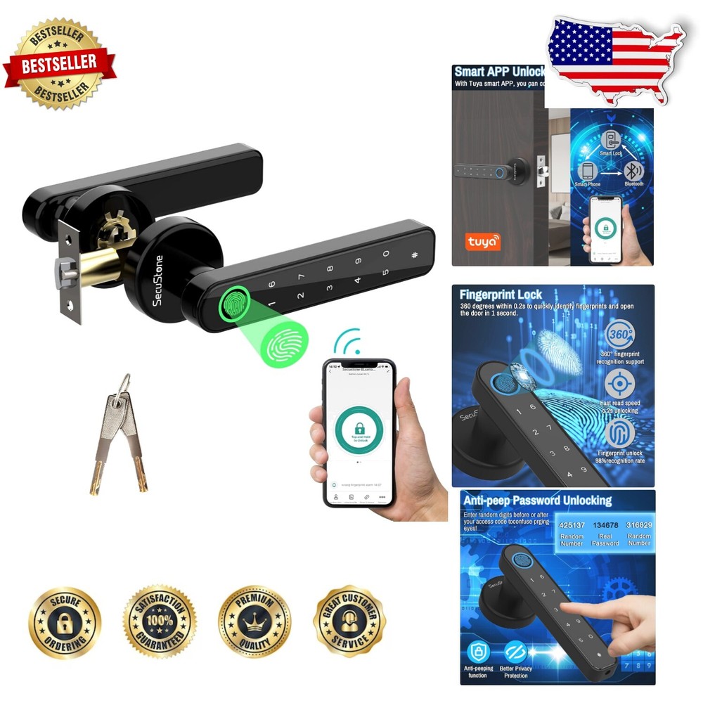 Biometric Fingerprint Smart Door Lock with Auto-Lock Security Alarm in Black-image